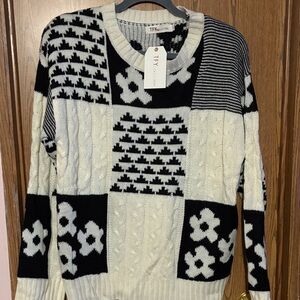 Black and White Patchwork Crew Neck Sweater